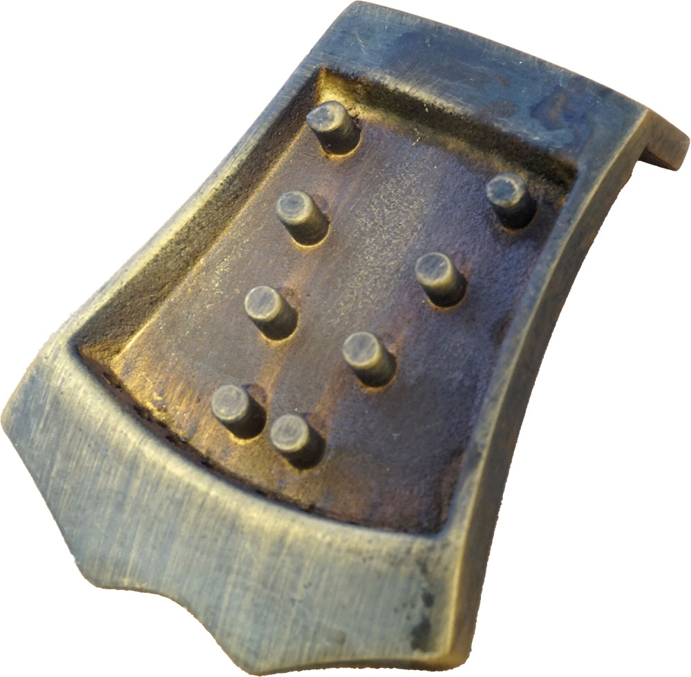 Viking VS-3112A Cast Mandolin Tailpiece. Aged Solid one piece tailpiece. Antique/aged finished plated copper