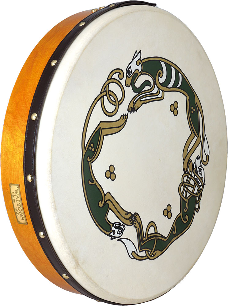 Waltons Celtic 18inch Bodhran Chase Cross Brown finish. Goat skin head with leather binding