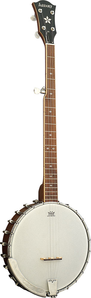 Ashbury AB-53-5 5 Str Banjo, Walnut Open Back Walnut neck & pot. Rolled brass tone ring. Engraved one piece nickel flange