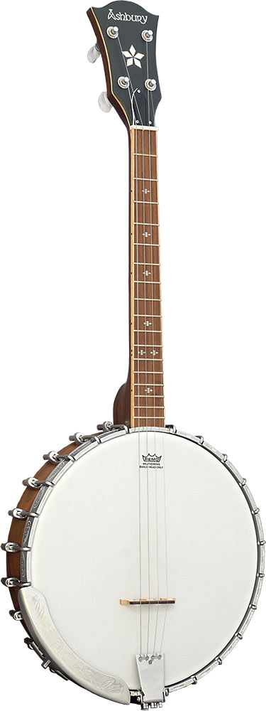 Ashbury AB-53-T Tenor Banjo, Walnut Open Back Walnut neck & pot. Rolled brass tone ring. Engraved one piece nickel flange