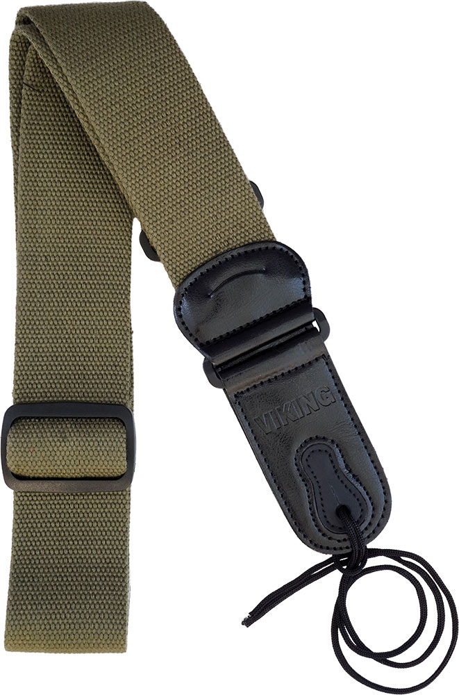 Viking VGS-60G Cotton Guitar Strap Green Woven cotton, with stamped leather ends and pocket for your picks