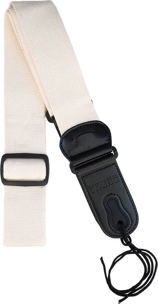 Viking VGS-60I Cotton Guitar Strap, Ivory Woven cotton, with stamped leather ends and pocket for your picks