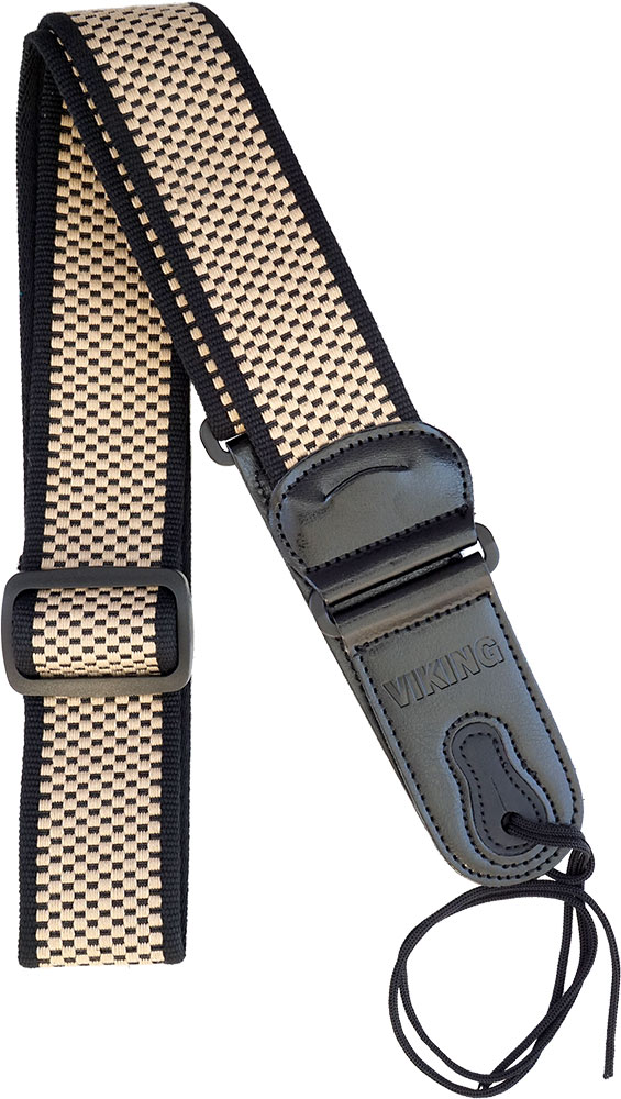 Viking VGS-62 Cotton Guitar Strap, Blocks Woven cotton, with stamped leather ends and pocket for your picks