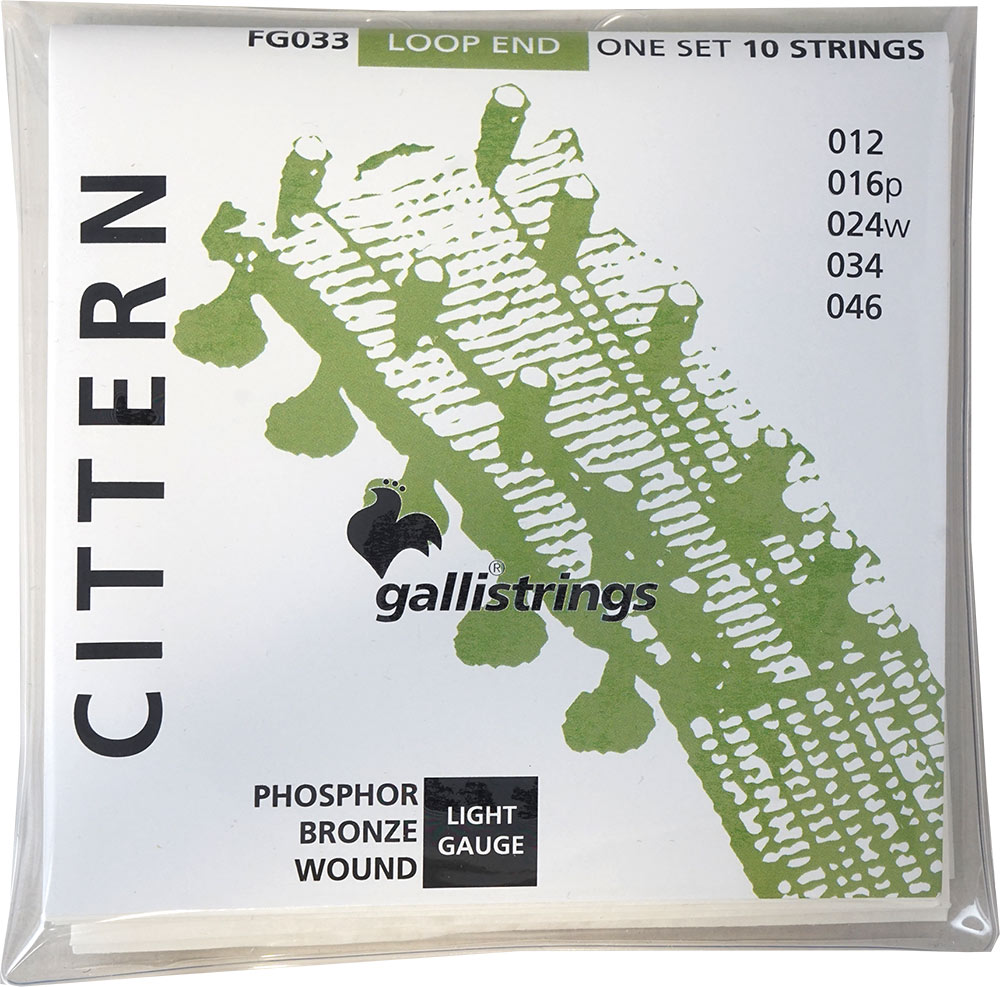 Galli FG033 Cittern String Set, Loop Ended 10 strings in 5 pairs for Cittern. Phosphor bronze wound, Unison string set