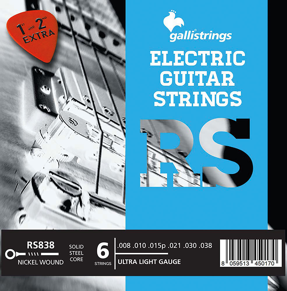 Galli RS838 Electric Guitar Strings, 8-38s Ultra lights. Gauges .008 .010 .015 .021w .030w .038w