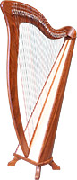 Glenluce Maberry 34 String Floor Harp 4 Octaves from C2 to A6. Color coded semi tone levers